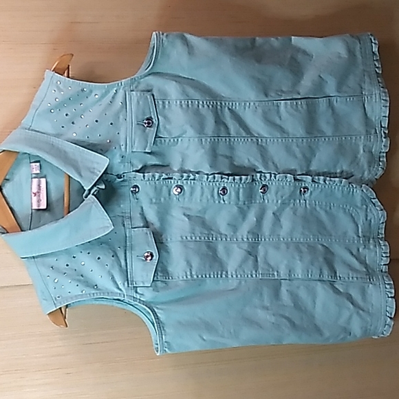 Quacker Factory Jackets & Blazers - Quacker Factory Teal Jean Rhinestoned Vest. Women's Size Large
